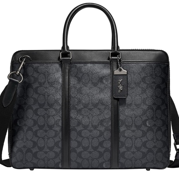 Coach Black Signature Men's Bag Metropolitan Slim Brief - Picture 1 of 5